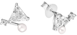 Jemné náušnice s pravou perlou a kryštály JL0586