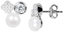 Jemné náušnice s pravou perlou a zirkónmi JL0539