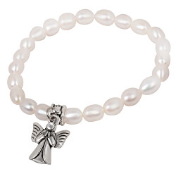 Zartes Armband aus echten Perlen mit einem Engel aus Metall JL0418