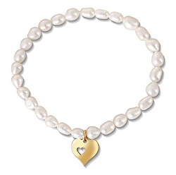 Brățară fină din perle adevărate cu inimă placată cu aur JL0691