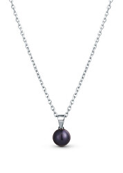 Jemný strieborný náhrdelník s pravou čiernou perlou JL0836 (retiazka, prívesok)