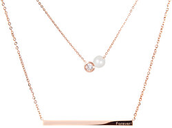 Vrstvený ocelový náhrdelník s pravou perlou a krystalem JL0478CH