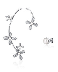 Luxusní stříbrné asymetrické náušnice s perlami a zirkony - pravá záušnice JL0779