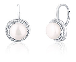 Luxusné strieborné náušnice s perlou a zirkónmi JL0738