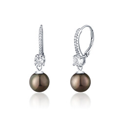 Luxusní stříbrné náušnice z pravých černých tahitských perel JL0824