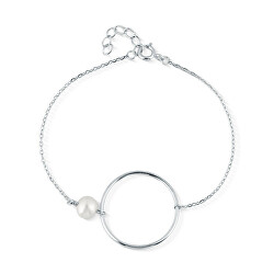 Minimalistický stříbrný náramek s pravou perlou JL0859