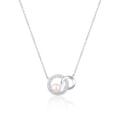 Módní náhrdelník s pravou perlou a zirkony JL0751 (řetízek, přívěsek)