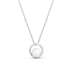 Něžný náhrdelník se zirkony a pravou perlou JL0833 (řetízek, přívěsek)