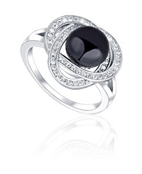 Očarujúce prsteň s čiernou perlou a zirkónmi JL0760