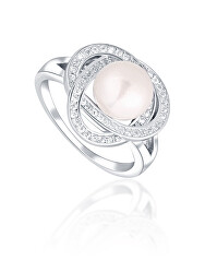 Okouzlující prsten s pravou perlou a zirkony JL0759