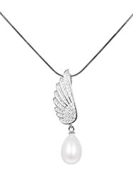 Perlový náhrdelník s bílou pravou perlou a zirkony JL0535