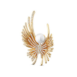 Pozlacená brož anděl s perlou a krystaly JL0822