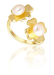 Anello placcato in oro con vere perle Quadrifoglio JL0693