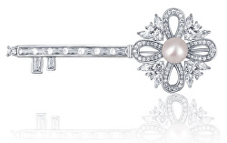 Prekrásna brošňa s perlou 2v1 v tvare kľúča JL0663
