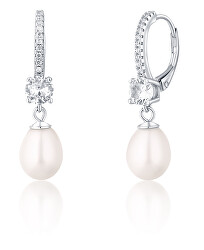 Pôvabné strieborné náušnice s pravými perlami a zirkónmi JL0739