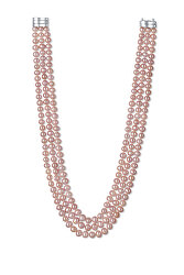 Půvabný třířadý náhrdelník z pravých růžových říčních perel JL0671