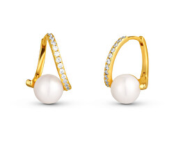 Dezente vergoldete Ohrringe mit echten Perlen und Zirkonen JL0850
