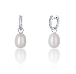 Ezüst karika fülbevalók a Kate hercegnő valódi gyöngy és cirkónium kövekkel 3 az 1- ben JL0685