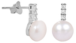 Stříbrné náušnice s perlou a zirkony JL0406