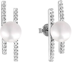 Stříbrné náušnice s pravou perlou a zirkony JL0581
