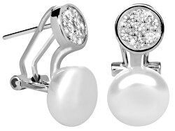 Stříbrné náušnice s pravou perlou a zirkony JL0393