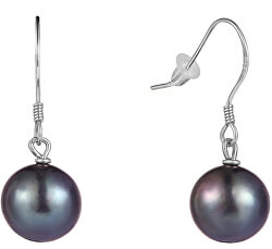 Stříbrné náušnice s pravou černou perlou JL0595
