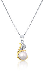 Silber Bicolor Halskette mit echter Perle und Zirkonen JL0786 (Halskette, Anhänger)