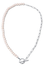 Trendy ocelový náhrdelník s pravými říčními perlami JL0788