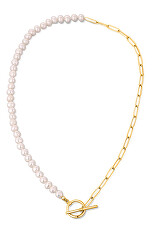 Trendy pozlacený náhrdelník s pravými říčními perlami JL0787