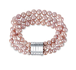 Brățară cu trei rânduri realizată din adevărate perle de râu roz JL0672