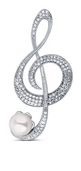 Třpytivá perlová brož Houslový klíč JL0793