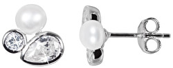 Třpytivé náušnice s pravou perlou a krystaly JL0545