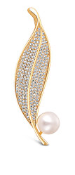 Zářivá perlová brož Lísteček JL0700