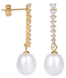 Pozlátené perlové náušnice s kryštálmi JL0405