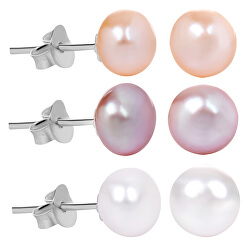Zvýhodněná sada 3 párů perlových náušnic - bílé, lososové,fialové  JL0426