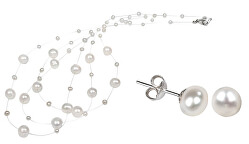 Set avantajos de bijuterii cu perle albe JL0026 și JL0203 (colier, cercei)
