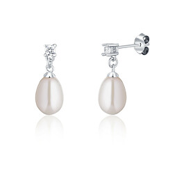 Elegantné strieborné náušnice s perlami SVLE0163SD2P100