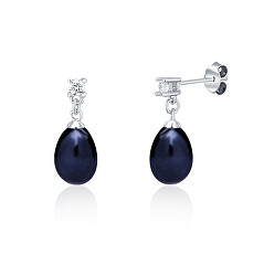 Elegantné strieborné náušnice s tmavými perlami SVLE0163SD2P500
