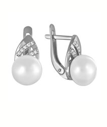 Elegantní stříbrné náušnice se zirkony a perlami SVLE0992XH2P100