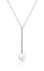 Elegante collana d'argento con zirconi chiari e perla SVLN0343XD2P145