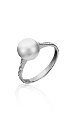 SLEVA - Elegantní stříbrný prsten se syntetickou perlou SVLR0400XH2P1