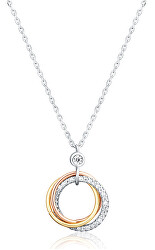 Elegantní stříbrný tricolor náhrdelník se zirkony Kruhy SVLN0138XH2TR45