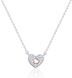 Nadčasový strieborný náhrdelník Srdce so zirkónmi SVLN0419XH2RO45