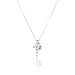 Collana elegante in argento "T" con zircone blu SVLN0324XH2BI0T