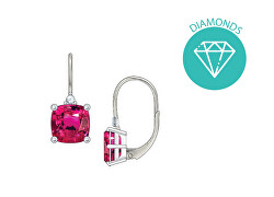 Orecchini in argento con zirconi fucsia e diamante taglio brillante SVLE0503SH8R100