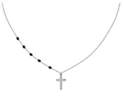 Stříbrný náhrdelník s křížkem a onyxy SVLN0193SH2ON42