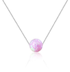Stříbrný náhrdelník s růžovým syntetickým opálem SVLN0166XF6O400