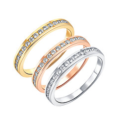 Tricolor sada minimalistických prstenů se zirkony SVLR0392XH2TK - SLEVA