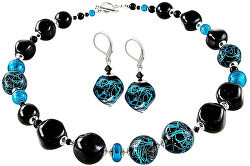 Elegantná súprava šperkov Turquoise Icon z perál Lampglas s rýdzim striebrom CQ3 (náhrdelník, náušnice)