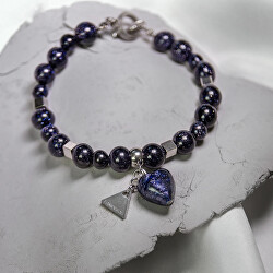 Náramek Stellar Journey s unikátní kresbou v perle Lampglas a blue goldstone BTB15